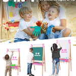 JOYOOSS Easel for Kids Art Easel Kids Easels for Toddlers,Wooden Kid Easel with Paper Roll - Chalkboard for Kids Adjustable Double Sided Kids Dry Erase Board, Outdoor Easel for Kids Art Easel Toddler