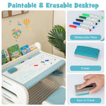 Costzon Toddler Table and Chair Set, Plastic Activity Desk w/Whiteboard, Watercolor Pens, Blackboard Eraser & Storage Shelf for Drawing Reading Dinning, Kids Table and Chair (Blue)