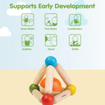 PlanToys Wooden Clutching Triangle Baby Toy with Gentle Sound in Two-Toned Ball (5244) | Sustainably Made from Rubberwood and Non-Toxic Paints and Dyes