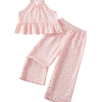 Toddler Clothes 2t 3t Girl Summer Clothes Kids Cute Pink Halter Crop Ruffle Tops High Waist Long Flower Pants Toddler Girl Summer Outfits Clothing Set
