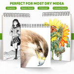 Soucolor 9" x 12" Sketch Book, 100 Sheets Top Spiral Bound Sketchbook with Acid-Free 68lb/100gsm Thick Drawing Paper, Art Sketch Pad for Kids, Adults & Artist, Professional Art Supplies for Beginners
