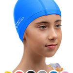 AqtivAqua Swim Cap for Kids 6-14 Swim Cap Kids Swimming Cap Girls Boys Youth Hat (Blue Color, Kids Size)