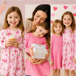 PATPAT Toddler Girl 2-Pack Long Sleeve A-line Dress Set Everyday Wear & Weekend Fun, Light Pink Floral, 6-7 Years