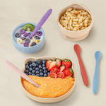 DRKIO 8-Piece Silicone Baby Spoons - Infant Spoons First Stage Self Feeding Baby Led Weaning Supplies Toddler Training Utensils Soft Chewable-Tip Bendable BPA-Free Dishwasher Safe Boil-proof
