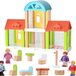 37-Piece Small Wooden Dollhouse, 3-Room DIY Doll House for Toddlers with 3 Movable Dolls, Dollhouse Furniture Accessories, Birthday Building Gift for Kids Ages 3-8 (8.15" L x 4.06" W x 9.17" H)