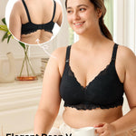 Momcozy Lace Nursing Bra, Wirefree Padded Nursing Bras for Breastfeeding, V Neck Maternity Bra for Pregnancy, Soft Lace Black