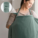 Blissful Diary Muslin Nursing Cover for Breastfeeding, Breathable Breastfeeding Cover up with Arch Neckline for Women, Nursing Apron (Roman Green)