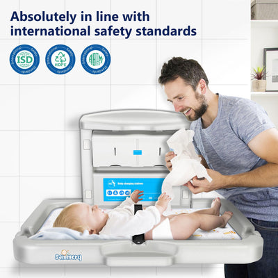 Baby Changing Station Commercial,Wall Mounted Baby Changing Station with Safety Strap,Wall Mounted Changing Table for Commercial Bathroom, Baby Changing Station that Makes Every Mother Happy