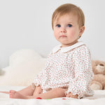 pureborn Baby Girls Bodysuit Peter Pan Collar Bubble Romper Long Sleeve One-Piece Cotton Outfit Pink Flower 9-12 Months