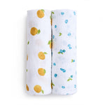 aden + anais Boutique Organic Cotton Muslin Swaddle 2 Pack, Breathable Baby Receiving Blanket, Soft and Lightweight Wrap, Diaper Bag Must Have, Fresh Fruit