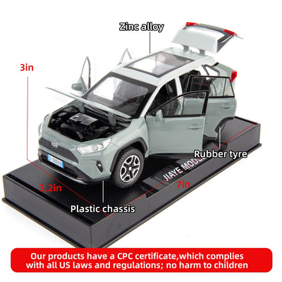 WAKAKAC Model Car 1/32 RAV4 Alloy Diecast Collectible Toy Car with Light and Sound Toy Vehicle Door Can Be Opened for Boys Kids Toddler Gift (Gray)