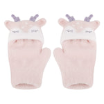 PURFUN Toddler Babies Cartoon Elk Short Gloves Girls Winter Warm Knitted Half Finger Gloves with Flip Top, Kids Cozy Thicken Christmas Elk Full-Fingered Gloves Hands Warmer Mittens for 1-3 Yrs