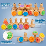 KDSFT Alphabet Number Stamps for Kids, Wooden ABC Spelling Letter Stampers Set with Flashcard Mathematics Learning Number Stampers Arts & Crafts Supplies, Montessori Toy Gifts for 3 4 5 Year Old