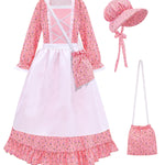 Meland Pioneer Dress for Girls - Colonial Floral Costume with Bonnet, Apron & Purse, Pionner Outfit for Girls 3-12 Years