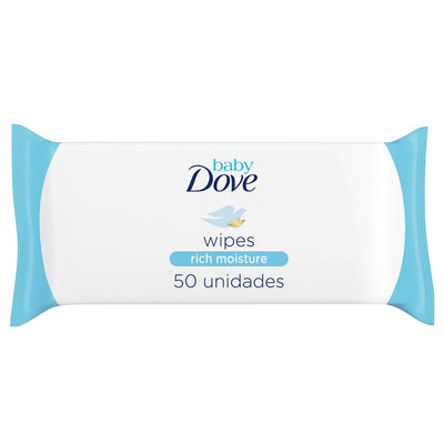 Pack of Baby Dove wipes with blue accents on a white background