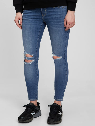 GAP Womens Maternity True Waistband Full Panel Skinny Jeans, Medium Destroy, 30 US