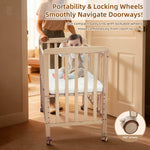 Flwrgirl Convertible Mini Baby Crib - Portable Bedside Bassinet with Mattress Included,3 Heights Baby Crib with Wheels for Small Room and Newborns 0-12 Months,Unpainted