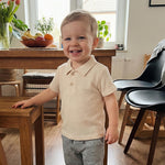 Toddler Baby Boy Short Sleeve Shirt Waffle Knit Summer Clothes Solid Color Polo T-Shirt Top Outfit (Beige, 6-12 Months)