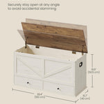 VASAGLE Storage Chest, Storage Bench with 2 Fabric Drawers, Farmhouse Style, for Entryway, Bedroom, Living Room, 15.7 x 39.4 x 19.9 Inches, Rustic White and Honey Brown ULSB043W02