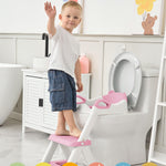 Forbena Girls Potty Training Seat with Step Stool Ladder, Pink Toilet Potty Seat for Baby Girl Toddlers, Kids Chair Stairs with Handles and Soft Cushion (White and Pink)