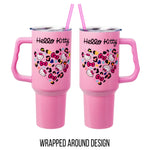 Silver Buffalo Sanrio Hello Kitty Leopard Jungle Cat Print and Bows Heart Stainless Steel Tumbler with Handle and Straw, Fits in Standard Cup Holder, 40 Ounces