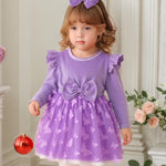 Baby Girl Clothes 6 9 12 Months Girl Winter Clothes Cute Birthday Tutu Fairy Dress Long Sleeve Purple Butterfly Holiday Party Dress Fall Baby Outfit