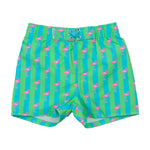 RUGGEDBUTTS Boys UPF50+ Sun Protection Striped Color Block Swim Trunks - Neon Flamingo Stripe, 3T