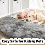 Amdrebio Tie-Dyed Light Grey Round Area Rugs for Bedroom, 4x4 ft Rug, Soft Fluffy Circle Rug for Living Room, Small Shag Fuzzy Carpet for Boys, Kids Room, Modern Floor Circular Rug, Farmhouse Rug