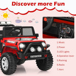Costzon 2-Seater Ride on Truck, 12V Battery Powered Electric Vehicle w/Remote Control, 2 Speeds, Spring Suspension, LED Light, Horn, Music/ MP3, 2 Doors Open, Ride on Car for Kids (Red)