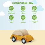 PlanToys® Yellow Car Wooden Montessori Vehicle Toy | Early Movement, Imagination and Practical Life Exploration | Eco Friendly Car for Indoor and Outdoor Play