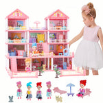 Princess Doll Houses,Dollhouse with 4-Story 11 Rooms,Doll House Playset with 4 Dolls 2 Pet,Playhouse Accessories and Furniture,Play Houses for Girls Ages 3 4 5 6 7 8 9 10 Year Old Toy Gift