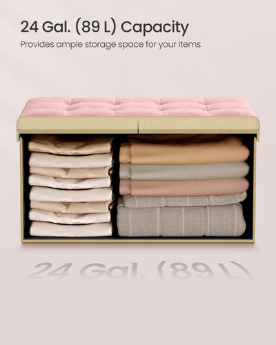 SONGMICS Mazie Collection - 30 Inches Storage Ottoman, Foldable Storage Bench with Flipping Lid, 660 lb Load Capacity, for Entryway, Living Room, Bedroom, Velvet Fabric, Jelly Pink ULSF048SA03