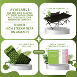 High Stream Gear Toddler Cot Bed: Kids Travel Camping Bed, a Portable Folding Cot for Kids Great for Outdoors and Young Guests at Home. Comfortable Kids Sleeping Cot Easy to Store and Use (Green)