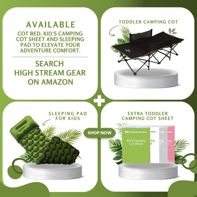 High Stream Gear Toddler Cot Bed: Kids Travel Camping Bed, a Portable Folding Cot for Kids Great for Outdoors and Young Guests at Home. Comfortable Kids Sleeping Cot Easy to Store and Use (Green)