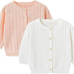 Simplee kids Baby Girl Thin Sweater Solid White Pink Cardigans for Toddler 0-3Years