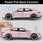 LOVEPOSELY 1:32 Car Model Compatible for Porsche Taycan Diecast Toy Car, Collectible Zinc Alloy Pull Back Vehicles Toy with Sound and Light for Adult Boys Girls 3 4 5 6 7 8 (Pink)