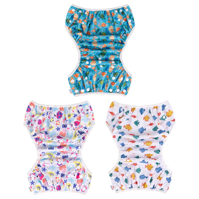 ALVABABY Large Cloth Swim Diaper 3pcs Baby/Toddler/Infant Snap Reusable Adjustable Swimming Diaper Baby Boy and Girl 3ZSWY29