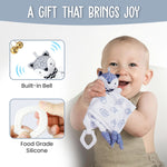 Baby Shower Gifts Set | 7 Pieces Baby Gift Box for Infant Boy or Girls 0-12 Months | Cute Baby Shower Gift' with Newborn Blanket, Security Blanket, Wooden Rattle Toy, Baby Bib and Socks, Greeting Card