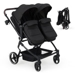 Side by Side Double Stroller for Twins, Lightweight Compact Foldable Baby Travel Stroller with High Landscape Seat, Adjustable Canopy & Recline for Infant and Toddler, Pink