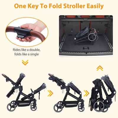 GarveeLife Double Stroller for Infants and Toddlers, Foldable Tandem Stroller, Reversible Pushchair Bassinet Pram with Large Storage Basket, Adjustable Backrest & Canopy, Dark Grey