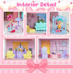 Princess Doll Houses,Dollhouse with 4-Story 11 Rooms,Doll House Playset with 4 Dolls 2 Pet,Playhouse Accessories and Furniture,Play Houses for Girls Ages 3 4 5 6 7 8 9 10 Year Old Toy Gift