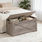 RALGEND Toy Chest, 31.5" Storage Chest with Metal Hinge and Pull Handles, Wooden Storage Bench, Toy Box for Living Room, Bedroom, Entrance, Greige