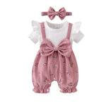 YINGISFITM Newborn Baby Girl Clothes Summer Short Sleeve Romper Floral Bow Short Jumpsuit Infant Cute Outfits (Pink, 3-6 Months)