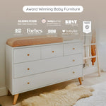 dadada Austin 5-Drawer Dresser for Nursery and Bedroom - Modern Design, Large Storage, Baby-Safe Finish, Anti-Tip Safety, Solid Wood Feet, Durable Construction (White+Natural)