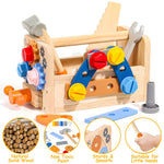 TONZE Kids Tool Set with Apron, 39 PCS Wooden Toddler Tool Bench Box Montessori Toys for 2 3 4 Year Old Boys Girls, Educational STEM Construction Toys Pretend Play Toddler Toys Age 3-5 Birthday Gift