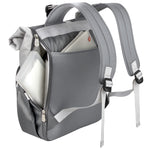 Fisher-Price Multi-Pocket (13) Grey Roll Top Diaper Bag Backpack with Portable Changing Pad, Stroller Straps, Wipes, Bottle, Tablet Pockets