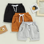 Baby Kids Boys 3 Pcs Set Summer Beach Short Trousers Casual Shorts Drawstring Pants (Black Brown Grey, 0-6 Months)