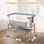 Bassinet Bedside Sleeper, Bedside Bassinet for Newborn, Baby Bassinet with 5 Adjustable Height, Rocking Bassinet with Wheels, Breathable Mesh & Mattress, Easy Folding Portable Bedside Crib(Gray)