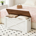 RALGEND Toy Chest, 31.5" Storage Chest with Metal Hinge and Pull Handles, Wooden Storage Bench, Toy Box for Living Room, Bedroom, Entrance, Walnut and White