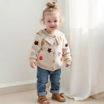 Toddler Baby Girl Cardigan Sweater Flowers Button Up Knitted Tops Infant Fall Winter Clothes